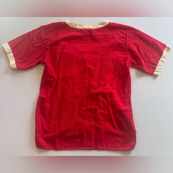 VINTAGE Made in India 100% Cotton Red Short Sleeve Button Up Top w/ Cherries SzM - Picture 2 of 15